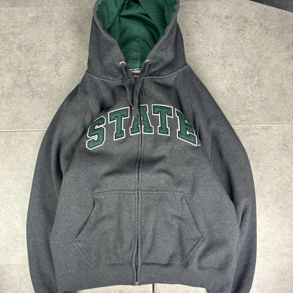Gray msu michigan state full zip up hooded sweatshirt